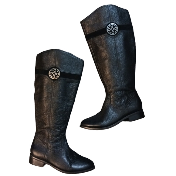 Shoes - Franco Fortini Black Leather Wide Calf Riding Boots Wide Knee High Boots…